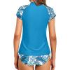 imageHolipick Two Piece Short Sleeved Rash Guard Cap Sleeve Bathing Suit Zipper Swimsuit Bulid in Bra Swim Shirt WomenBlue Leaves