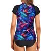 imageHolipick Two Piece Short Sleeved Rash Guard Cap Sleeve Bathing Suit Zipper Swimsuit Bulid in Bra Swim Shirt WomenBlue Purple Leaves
