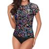 imageHolipick Two Piece Short Sleeved Rash Guard Cap Sleeve Bathing Suit Zipper Swimsuit Bulid in Bra Swim Shirt WomenColorful Paisley