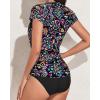 imageHolipick Two Piece Short Sleeved Rash Guard Cap Sleeve Bathing Suit Zipper Swimsuit Bulid in Bra Swim Shirt WomenColorful Paisley