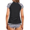imageHolipick Two Piece Short Sleeved Rash Guard Cap Sleeve Bathing Suit Zipper Swimsuit Bulid in Bra Swim Shirt WomenGeometric