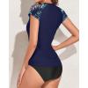 imageHolipick Two Piece Short Sleeved Rash Guard Cap Sleeve Bathing Suit Zipper Swimsuit Bulid in Bra Swim Shirt WomenLeaves Blue