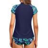 imageHolipick Two Piece Short Sleeved Rash Guard Cap Sleeve Bathing Suit Zipper Swimsuit Bulid in Bra Swim Shirt WomenNavy Blue