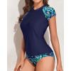 imageHolipick Two Piece Short Sleeved Rash Guard Cap Sleeve Bathing Suit Zipper Swimsuit Bulid in Bra Swim Shirt WomenNavy Blue
