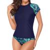 imageHolipick Two Piece Short Sleeved Rash Guard Cap Sleeve Bathing Suit Zipper Swimsuit Bulid in Bra Swim Shirt WomenNavy Blue