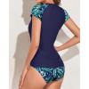 imageHolipick Two Piece Short Sleeved Rash Guard Cap Sleeve Bathing Suit Zipper Swimsuit Bulid in Bra Swim Shirt WomenNavy Blue