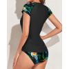 imageHolipick Two Piece Short Sleeved Rash Guard Cap Sleeve Bathing Suit Zipper Swimsuit Bulid in Bra Swim Shirt WomenPineapple