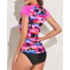 imageHolipick Two Piece Short Sleeved Rash Guard Cap Sleeve Bathing Suit Zipper Swimsuit Bulid in Bra Swim Shirt WomenPink Coconut Tree