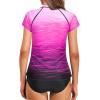 imageHolipick Two Piece Short Sleeved Rash Guard Cap Sleeve Bathing Suit Zipper Swimsuit Bulid in Bra Swim Shirt WomenPink Gradient