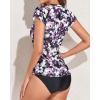 imageHolipick Two Piece Short Sleeved Rash Guard Cap Sleeve Bathing Suit Zipper Swimsuit Bulid in Bra Swim Shirt WomenPurple Floral