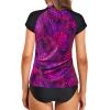 imageHolipick Two Piece Short Sleeved Rash Guard Cap Sleeve Bathing Suit Zipper Swimsuit Bulid in Bra Swim Shirt WomenPurple Leaf