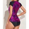 imageHolipick Two Piece Short Sleeved Rash Guard Cap Sleeve Bathing Suit Zipper Swimsuit Bulid in Bra Swim Shirt WomenPurple Leaf