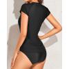 imageHolipick Two Piece Short Sleeved Rash Guard Cap Sleeve Bathing Suit Zipper Swimsuit Bulid in Bra Swim Shirt WomenWhole Black