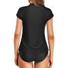 imageHolipick Two Piece Short Sleeved Rash Guard Cap Sleeve Bathing Suit Zipper Swimsuit Bulid in Bra Swim Shirt WomenWhole Black
