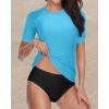 imageHolipick Two Piece Women Short Sleeve Rash Guard Swimsuit UPF50 Swim Shirt Bathing Suit with Bikini Bottom for Teen GirlsAqua Blue