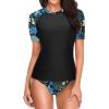 imageHolipick Two Piece Women Short Sleeve Rash Guard Swimsuit UPF50 Swim Shirt Bathing Suit with Bikini Bottom for Teen GirlsBlue Floral