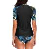imageHolipick Two Piece Women Short Sleeve Rash Guard Swimsuit UPF50 Swim Shirt Bathing Suit with Bikini Bottom for Teen GirlsBlue Floral