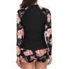 imageHolipick Women 2 Piece Long Sleeve Rash Guard Swimsuit Sun Protection Bathing Suit Zip up Swim Shirt with ShortsBlack Floral Print
