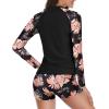 imageHolipick Women 2 Piece Long Sleeve Rash Guard Swimsuit Sun Protection Bathing Suit Zip up Swim Shirt with ShortsBlack Floral Print