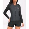 imageHolipick Women 2 Piece Long Sleeve Rash Guard Swimsuit Sun Protection Bathing Suit Zip up Swim Shirt with ShortsBlack Grey