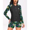 imageHolipick Women 2 Piece Long Sleeve Rash Guard Swimsuit Sun Protection Bathing Suit Zip up Swim Shirt with ShortsBlack Pineapple
