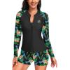 imageHolipick Women 2 Piece Long Sleeve Rash Guard Swimsuit Sun Protection Bathing Suit Zip up Swim Shirt with ShortsBlack Pineapple