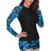 imageHolipick Women 2 Piece Long Sleeve Rash Guard Swimsuit Sun Protection Bathing Suit Zip up Swim Shirt with ShortsBlack and Leaves