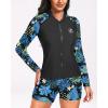 imageHolipick Women 2 Piece Long Sleeve Rash Guard Swimsuit Sun Protection Bathing Suit Zip up Swim Shirt with ShortsBlue Floral