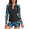 imageHolipick Women 2 Piece Long Sleeve Rash Guard Swimsuit Sun Protection Bathing Suit Zip up Swim Shirt with ShortsBlue Floral