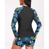 imageHolipick Women 2 Piece Long Sleeve Rash Guard Swimsuit Sun Protection Bathing Suit Zip up Swim Shirt with ShortsBlue Floral