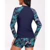 imageHolipick Women 2 Piece Long Sleeve Rash Guard Swimsuit Sun Protection Bathing Suit Zip up Swim Shirt with ShortsBlue Leaf