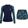 imageHolipick Women 2 Piece Long Sleeve Rash Guard Swimsuit Sun Protection Bathing Suit Zip up Swim Shirt with ShortsBlue Leaf