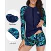 imageHolipick Women 2 Piece Long Sleeve Rash Guard Swimsuit Sun Protection Bathing Suit Zip up Swim Shirt with ShortsBlue Leaf