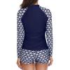 imageHolipick Women 2 Piece Long Sleeve Rash Guard Swimsuit Sun Protection Bathing Suit Zip up Swim Shirt with ShortsNavy Geometric