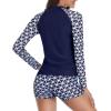 imageHolipick Women 2 Piece Long Sleeve Rash Guard Swimsuit Sun Protection Bathing Suit Zip up Swim Shirt with ShortsNavy Geometric