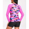 imageHolipick Women 2 Piece Long Sleeve Rash Guard Swimsuit Sun Protection Bathing Suit Zip up Swim Shirt with ShortsPink Coconut Tree