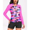 imageHolipick Women 2 Piece Long Sleeve Rash Guard Swimsuit Sun Protection Bathing Suit Zip up Swim Shirt with ShortsPink Coconut Tree