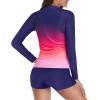 imageHolipick Women 2 Piece Long Sleeve Rash Guard Swimsuit Sun Protection Bathing Suit Zip up Swim Shirt with ShortsPink Gradient