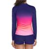 imageHolipick Women 2 Piece Long Sleeve Rash Guard Swimsuit Sun Protection Bathing Suit Zip up Swim Shirt with ShortsPink Gradient