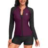 imageHolipick Women 2 Piece Long Sleeve Rash Guard Swimsuit Sun Protection Bathing Suit Zip up Swim Shirt with ShortsPurple