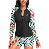 imageHolipick Women 2 Piece Long Sleeve Rash Guard Swimsuit Sun Protection Bathing Suit Zip up Swim Shirt with ShortsRed Floral
