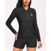 imageHolipick Women 2 Piece Long Sleeve Rash Guard Swimsuit Sun Protection Bathing Suit Zip up Swim Shirt with ShortsSolid Black