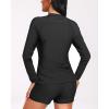 imageHolipick Women 2 Piece Long Sleeve Rash Guard Swimsuit Sun Protection Bathing Suit Zip up Swim Shirt with ShortsSolid Black