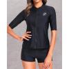 imageHolipick Women 2 Piece Rash Guard Short Sleeve Swimsuit with Shorts Full Zipper SPF Swim ShirtsBlack