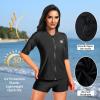 imageHolipick Women 2 Piece Rash Guard Short Sleeve Swimsuit with Shorts Full Zipper SPF Swim ShirtsBlack