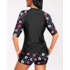 imageHolipick Women 2 Piece Rash Guard Short Sleeve Swimsuit with Shorts Full Zipper SPF Swim ShirtsBlack Floral
