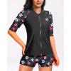 imageHolipick Women 2 Piece Rash Guard Short Sleeve Swimsuit with Shorts Full Zipper SPF Swim ShirtsBlack Floral