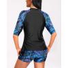 imageHolipick Women 2 Piece Rash Guard Short Sleeve Swimsuit with Shorts Full Zipper SPF Swim ShirtsBlue Tropical