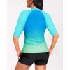 imageHolipick Women 2 Piece Rash Guard Short Sleeve Swimsuit with Shorts Full Zipper SPF Swim ShirtsGradient Blue