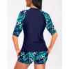 imageHolipick Women 2 Piece Rash Guard Short Sleeve Swimsuit with Shorts Full Zipper SPF Swim ShirtsGreen Leaves